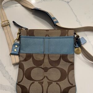 Coach Tan and Blue Signature Crossbody Bag